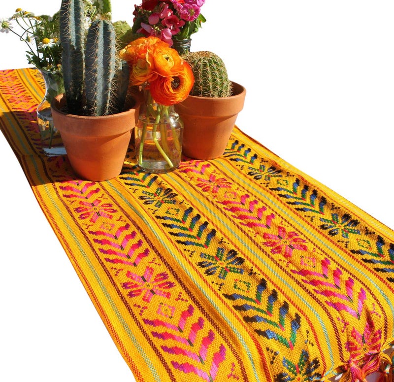 Del Mex Woven Rebozo Style Mexican Table Runner Scarf (Yellow) - Image 1